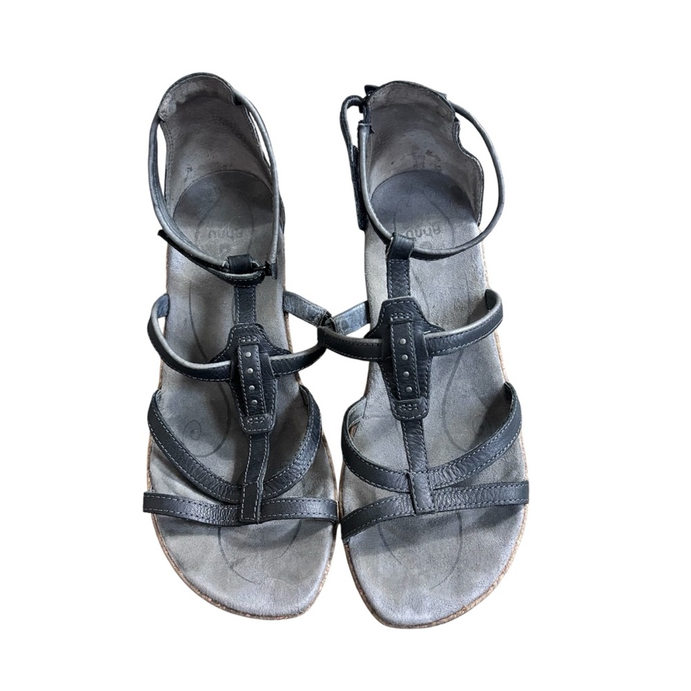 Ahnu Alta Black Leather Strappy Sandals
